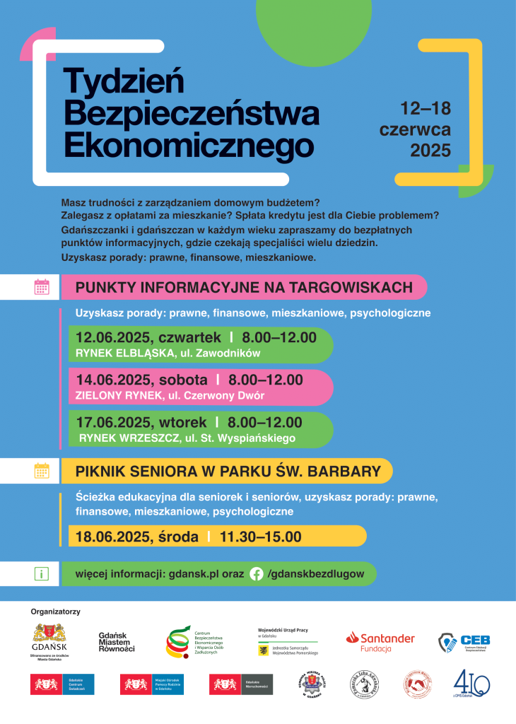 Plakat z wykazem wydarzeń w ramach Tygodnia Bezpieczeństwa Ekonomicznego. Harmonogram wydarzeń w treści artykułu.